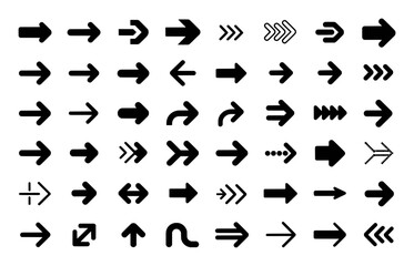 Collection of Diverse Black Arrow Icons on a White Background