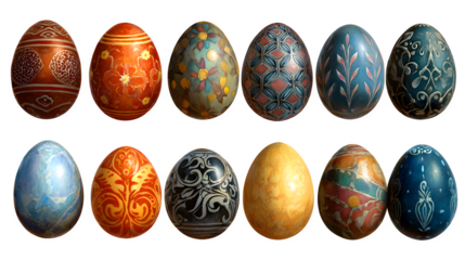 HD realistic assorted colorful painted Easter eggs