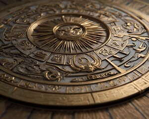 Bronze UI panel with radiant ancient symbols etched into interface grid
