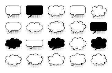 Fototapeta premium Collection of Diverse Speech Bubbles and Thought Clouds in Black and White