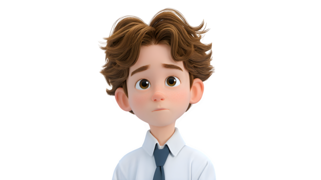HD realistic illustration 3d cartoon young school boy portrait isolated on white or white png