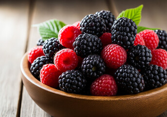 Large bowl filled with juicy fresh blackberries and raspberries together