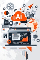 Obraz premium Modern artificial intelligence concept illustration with technology and data elements