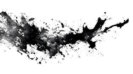 HD realistic black ink blot splashes isolated on white or white png