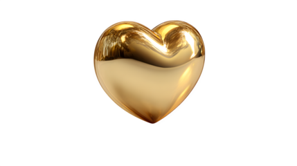 3D golden heart icon with reflections isolated on white