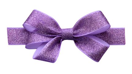 HD realistic purple glitter ribbon bow isolated on white or white png