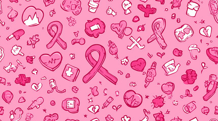 Seamless Pink Ribbon & Health Pattern