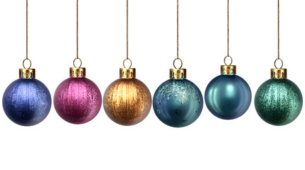 HD realistic different colored christmas ball bubbles in row isolated on white or white png