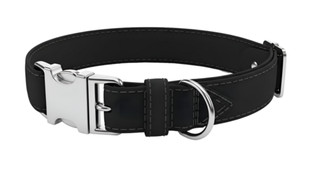 Create Stylish Black Leather Dog Collar with Metal Buckle and D-ring for Pets;  Transparent Background Mockup.