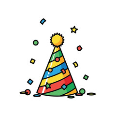 Colorful party hat with confetti and a star, perfect for celebrations and festive occasions.
