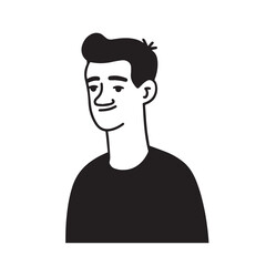 Handsome Man Black and White Illustration Vector Image Male Portrait Fashion Sketch Line Art Design