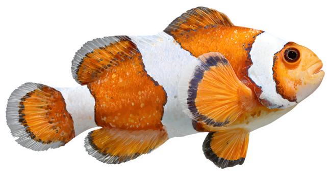 HD realistic orange and white clownfish isolated on white png
