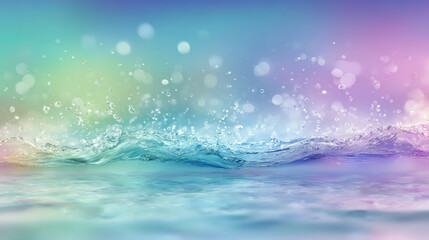 Dreamy pastel water splash with magical clouds and waves in a fantasy fairytale sky background