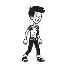 Handsome Man Black and White Illustration Vector Image Male Portrait Fashion Sketch Line Art Design