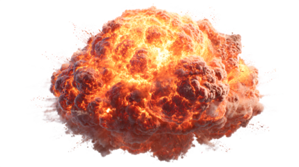 HD realistic nuclear fire explosion isolated on white or white png