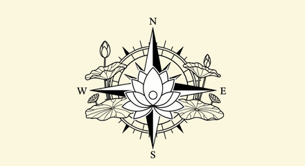 Spiritual journey symbol with lotus and compass rose.