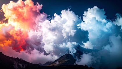 Fototapeta premium Majestic Volcanic Eruption with Colorful Clouds and Smoky Atmosphere