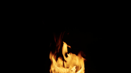 fire flames of campfire over black background, for overlay