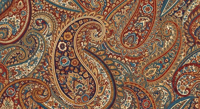 Intricate Afghani Motif Rich Paisley Seamless Pattern Traditional Fabric Textile Print