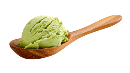 spoonful of green matcha ice cream isolated on white