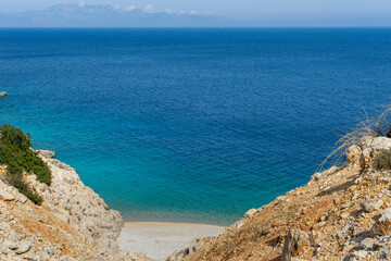 Fototapeta premium Magnificent natural bays and small beaches on the highway between Finike and Demre (Kale, Myra) settlements in the Mediterranean 