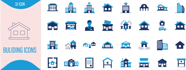 Fototapeta premium Collection of modern building icons for urban planning and real estate