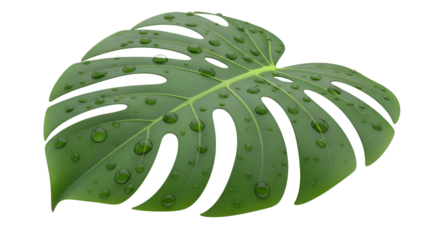 Green Leaf with Water Droplets: A Transparent Background Image for Design Projects, showcasing Nature's Beauty.