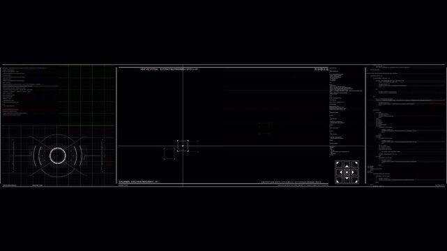 Dynamic Futuristic HUD Interface: Real-time Data Processing, Encryption, System Analysis, and Targeting Display - Powered by Adobe