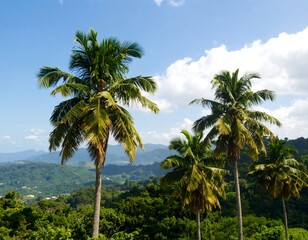 Naklejka premium Tropical palms on a hillside