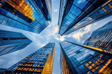 High Definition View of Looking Up at Business Buildings