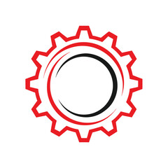 Red and black gear wheel with swirling lines on white background mechanism industry