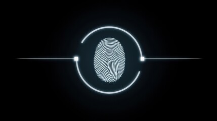 Digital fingerprint with glowing circular design against a dark background.