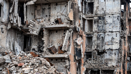 ruined street and destroyed houses the city Kiev war in Ukraine