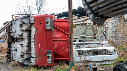 ruined street and destroyed houses the city Kiev war in Ukraine