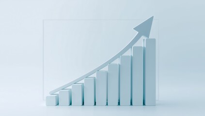 Ascending Trajectory. Abstract Bar Chart with Upward Arrow on a Pale Blue Surface.