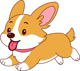 Cartoon corgi running with open mouth and tongue out