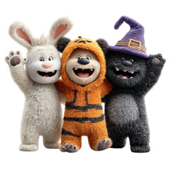 Furry Friends Fest Happy Bunny with Tiger, and Witch Monsters Celebrate.