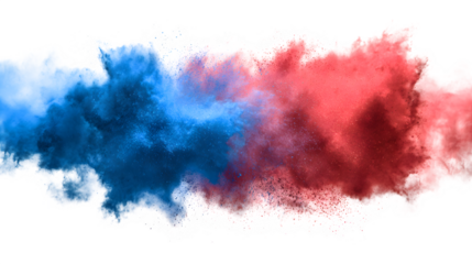 red and blue color dust explosion effect isolated on white background
