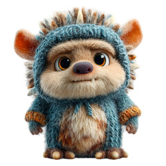 Fuzzy Creature in Knitted Outfit Adorable.