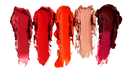assorted lipstick smear swatches collection isolated on white background