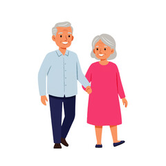Happy Elderly Couple Walking Together HandinHand.