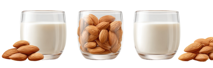 Almond milk and almonds in glasses