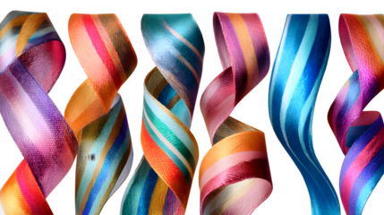 colorful striped satin ribbons collection isolated on white