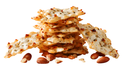 pile of Asian rice crackers with nut mix isolated on white