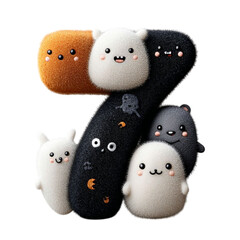 Fuzzy Number Seven Cute Characters Design with Creative Font, and Isolated.