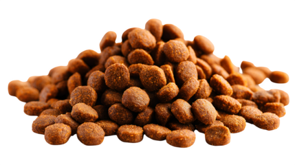 dry cat food pellets in small pile isolated on white