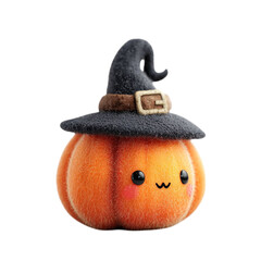 Fuzzy Pumpkin Witch Cute Halloween Magic on Black.