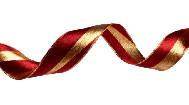red and gold flying Christmas ribbon with curve isolated on white