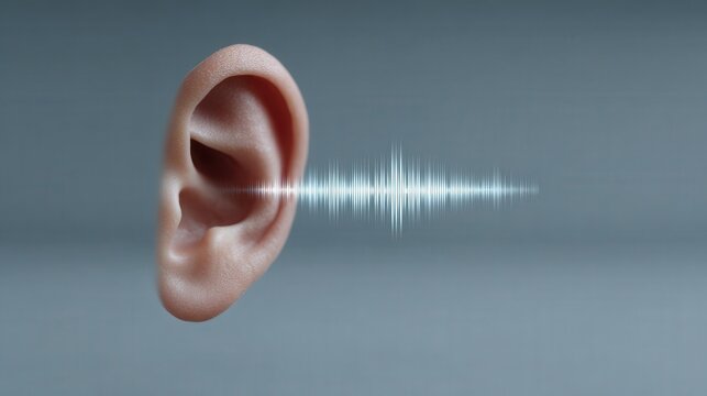 Macro exploration of a human ear revealing sound waves in an artistic composition. National Protect Your Hearing Month