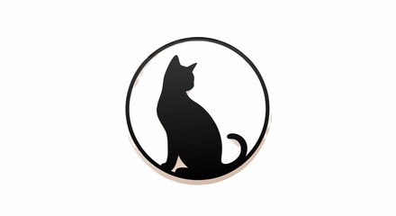 Minimalist Vector SVG Icon of Cat Silhouette Inside Oval Frame with Flat Design Style in Black Color